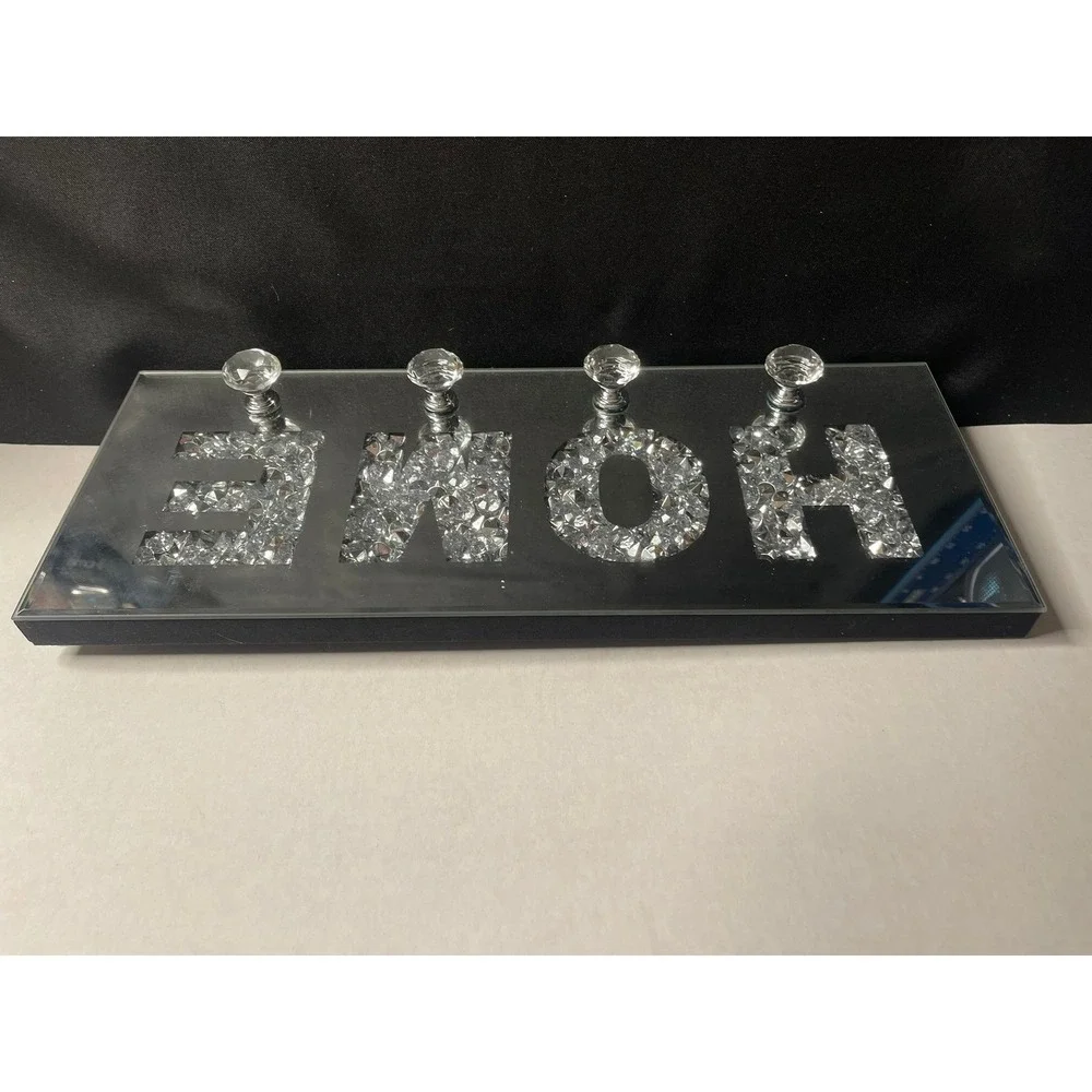 Mirrored Crushed Diamond HOME Wall‎ Hook Rack Silver Crystal Key Holder 16in